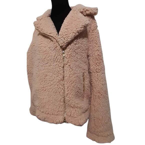 NEW Pink Teddy Jacket Coat Size Large Biker Moto Furry Sherpa by SILVER JEANS - Picture 12 of 12